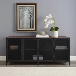 Urban Industrial Metal Mesh 4 Door TV Stand For TVs Up To 65" Dark Walnut - Saracina Home -Saracina Home GUEST c96cf0b4 a47c 4528 82de 5d4caa89908c