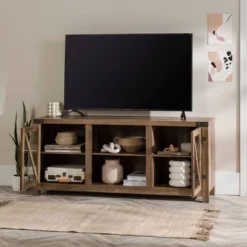 Clarabelle Transitional Glass Barn Door TV Stand For TVs Up To 65" - Saracina Home -Saracina Home GUEST cbe410ed b33d 484d a495 b8350c009984