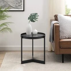 Modern Minimalist Tray Top Round Glass Side Table Black - Saracina Home -Saracina Home GUEST cfaf1876 0faf 4691 817d 32436a81904d