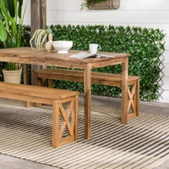 3pc Acacia Wood X Design Outdoor Patio Dining Set - Brown - Saracina Home -Saracina Home GUEST d443785c 83db 4334 bf12 a97492ae3d88