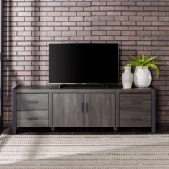 Modern Urban Industrial TV Stand For TVs Up To 80" Charcoal - Saracina Home 9 Modern Urban Industrial TV Stand For TVs Up To 80" Charcoal - Saracina Home -Saracina Home GUEST dacd7fa8 f18d 4086 a032 8c647fed8d78