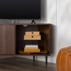 Contemporary Corner TV Stand For TVs Up To 55" Dark Walnut - Saracina Home -Saracina Home GUEST e0479c82 71bd 4df9 b733 5615a41811fc