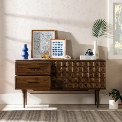 58" Modern Boho Solid Pine Wood Closed Storage Sideboard Brown - Saracina Home -Saracina Home GUEST e7a42ca6 b5ea 4c1b a22e aab985ea5241