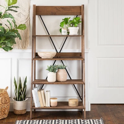 68.25" Boho 4 Tier Solid Wood Ladder Bookshelf Plant Stand - Saracina Home 3 68.25" Boho 4 Tier Solid Wood Ladder Bookshelf Plant Stand - Saracina Home