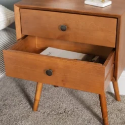 Greenberg 2 Drawer Mid-Century Modern Solid Wood Nightstand - Saracina Home -Saracina Home GUEST eed09801 02ef 47b5 adba c7b0898358f5