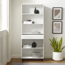 72.5" Mid-Century Modern 1 Drawer Angled Bookshelf - Saracina Home -Saracina Home GUEST f7b3e476 2294 4b33 8431 b32d58501d00