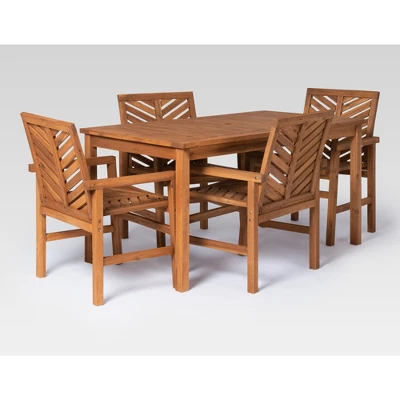 5pc Slatted Chevron Acacia Wood Patio Dining Set - Saracina Home 6 5pc Slatted Chevron Acacia Wood Patio Dining Set - Saracina Home - Image 4